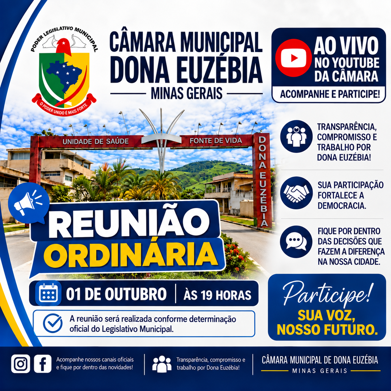  Câmara Municipal de Dona Euzébia convida toda a população para acompanhar a Reunião Ordinária, 